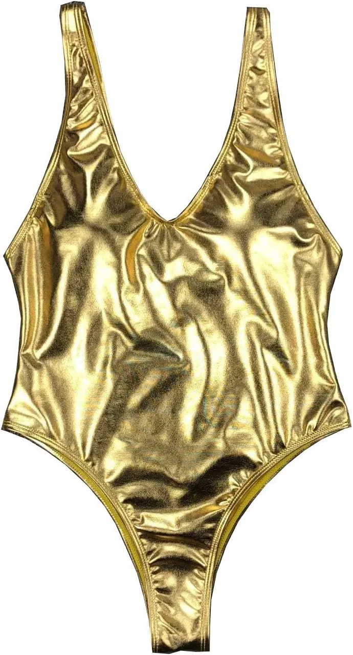 Push Up Swimsuit Female Shiny Solid High Cut Beachwear YAUASOPA Sexy Liquid Metallic Glitter One immigrant connecticut unwary faintly Piece 