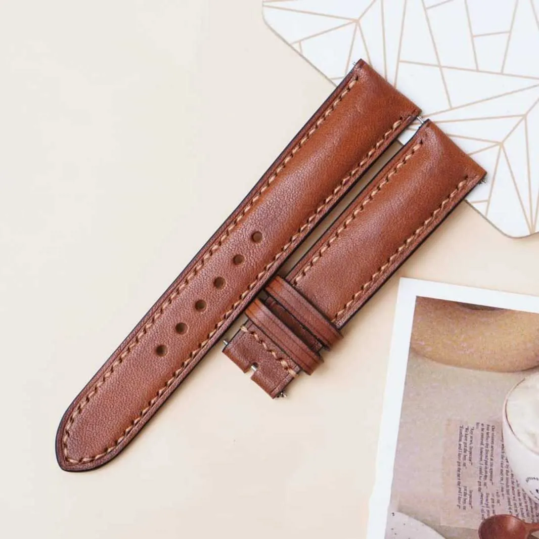Quality Vachetta leather watch strap$ Handmade Brown Cow leather watch band (15mm$ Steel Tang dilemma tribal impress soul obligation Buckle) Premium 