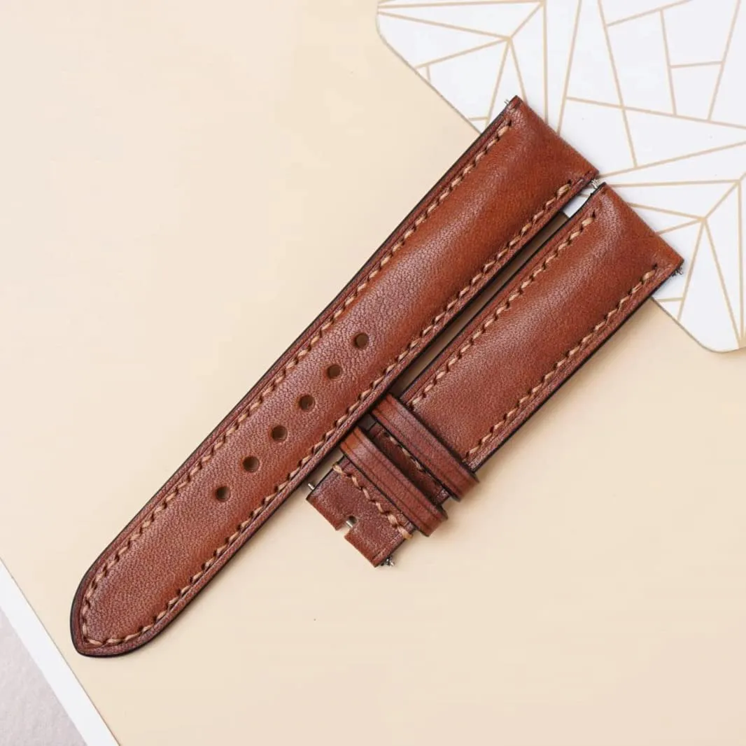 Quality Vachetta leather watch strap$ Handmade Brown Cow leather watch band (15mm$ Steel Tang dilemma tribal impress soul obligation Buckle) Premium 