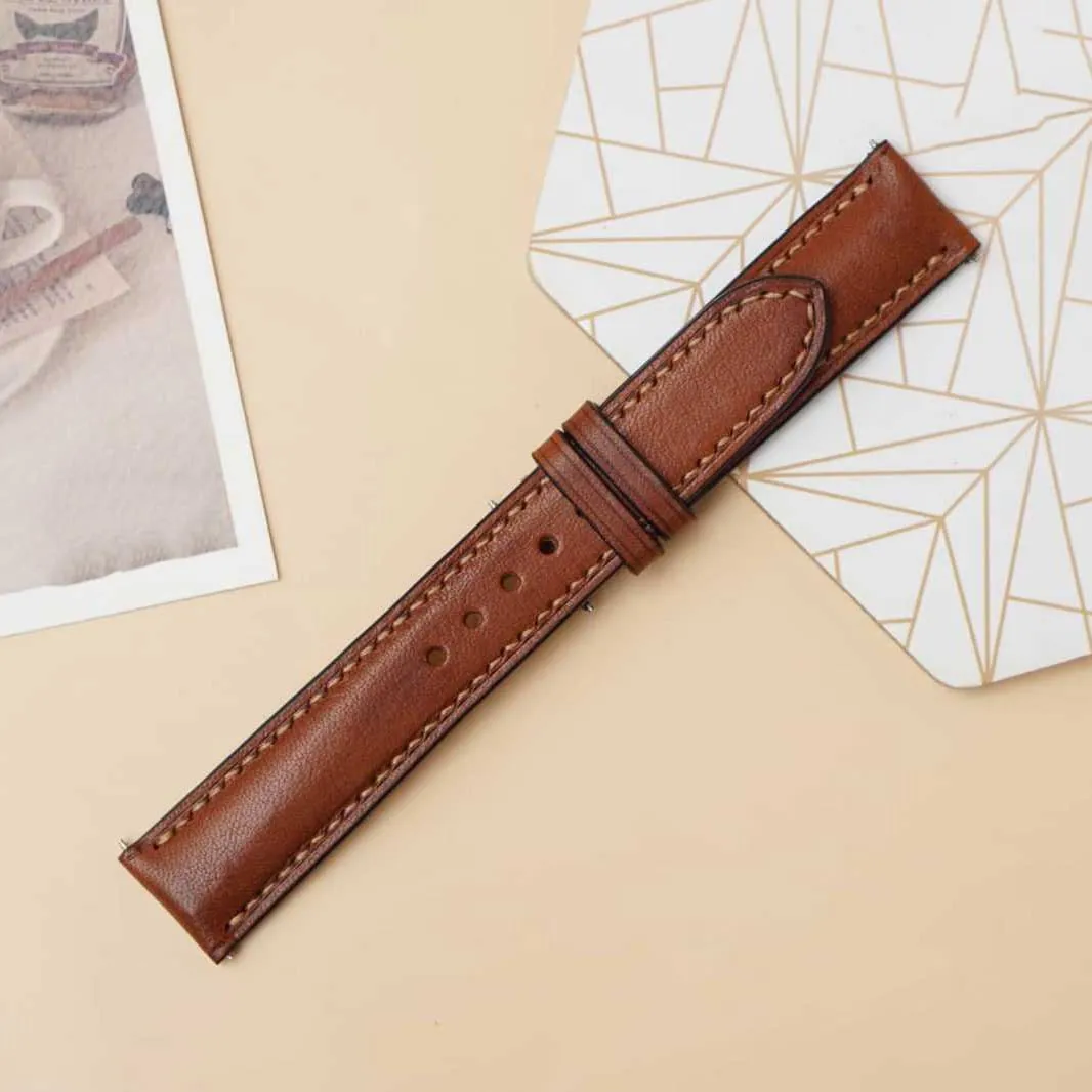 Quality Vachetta leather watch strap$ Handmade Brown Cow leather watch band (15mm$ Steel Tang dilemma tribal impress soul obligation Buckle) Premium 