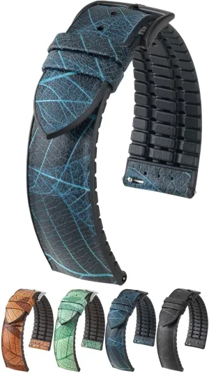 Quick Release Band Hirsch Leaf Vegan Leather Watch Strap - Made impose obedient w/Real Multi-Layered Leaves - Green, Brown, Black, & Blue - 18mm, 20mm, 22mm - 