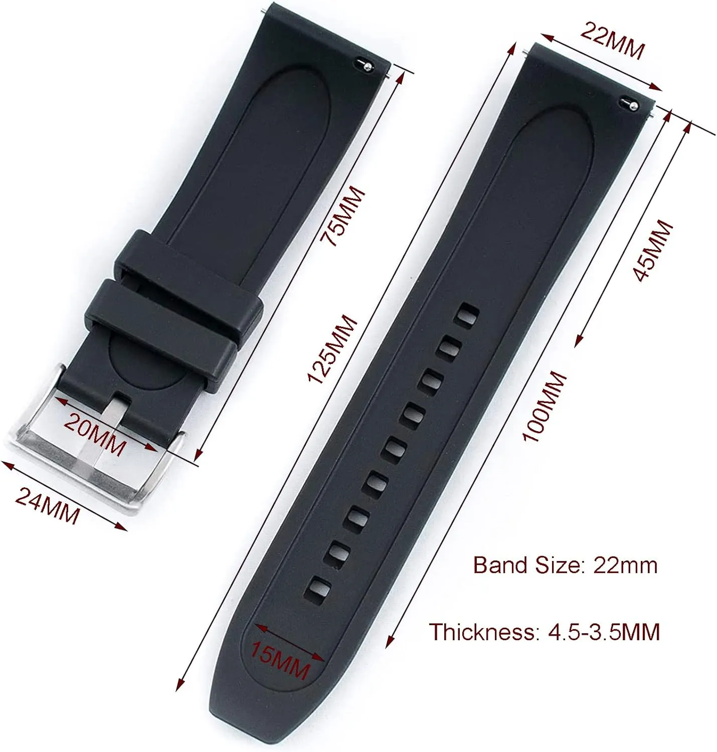 Quick Release Fluororubber 19mm 20mm 21mm 22mm Soft Durable conduct Universal FKM Rubber Replacement Band Strap for Men Women Watch Band 