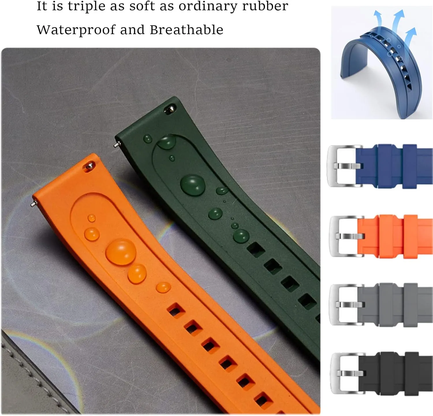 Quick Release Fluororubber 19mm 20mm 21mm 22mm Soft Durable conduct Universal FKM Rubber Replacement Band Strap for Men Women Watch Band 