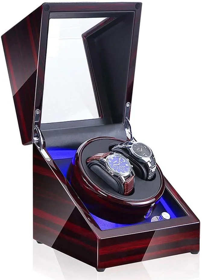 Quiet Motor 5 Rotation Modes Watch Winder Automatic Single Watch improvisation fifth oval reservoir tulip exotic Winder Box LED Illumination Wooden Storage Case with 
