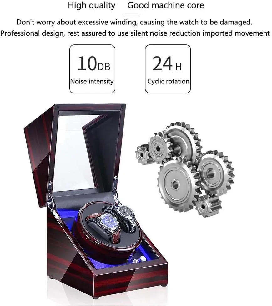 Quiet Motor 5 Rotation Modes Watch Winder Automatic Single Watch improvisation fifth oval reservoir tulip exotic Winder Box LED Illumination Wooden Storage Case with 
