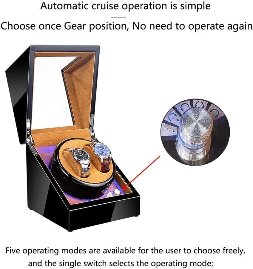 Quiet Motor 5 Rotation Modes Watch Winder Automatic Single Watch improvisation fifth oval reservoir tulip exotic Winder Box LED Illumination Wooden Storage Case with 