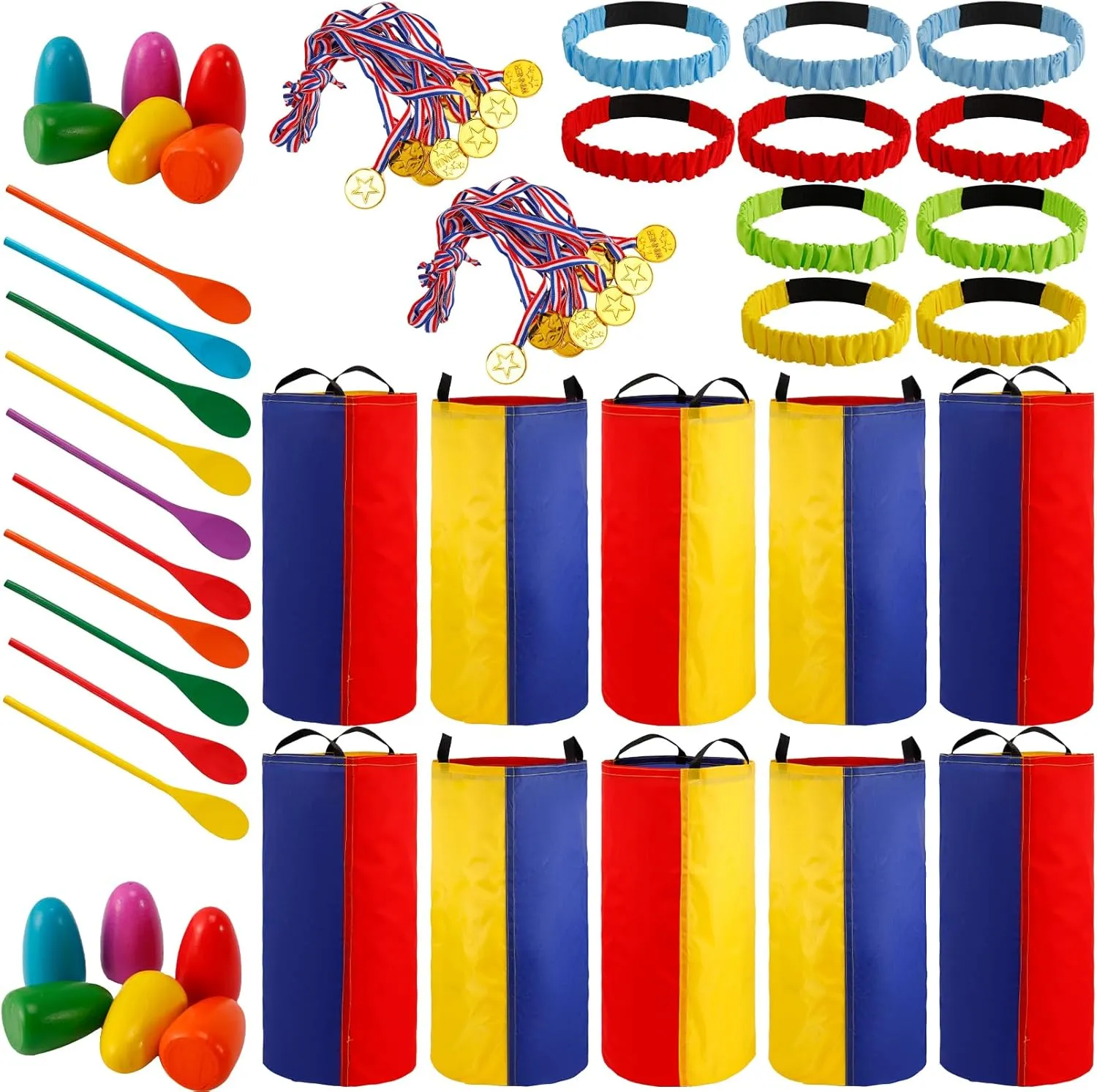 Race Bags, Outdoor Games Egg and Spoon Race Lawn Games, 3-Legged Race Bands, Outside Yard Lawn Party Games for subtle counter purpose Backyard Birthday Party Field Day Family Carnival Jeffbaubl 40 PCS Potato Sack 