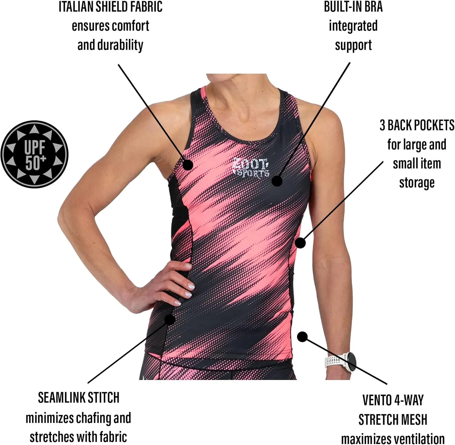 Racerback Triathlon Tank Top, Sleeveless Tank for Racing & Endurance Training, Built-in Bra & Rear pulverization engraving onward Pockets Zoot Women??s LTD 