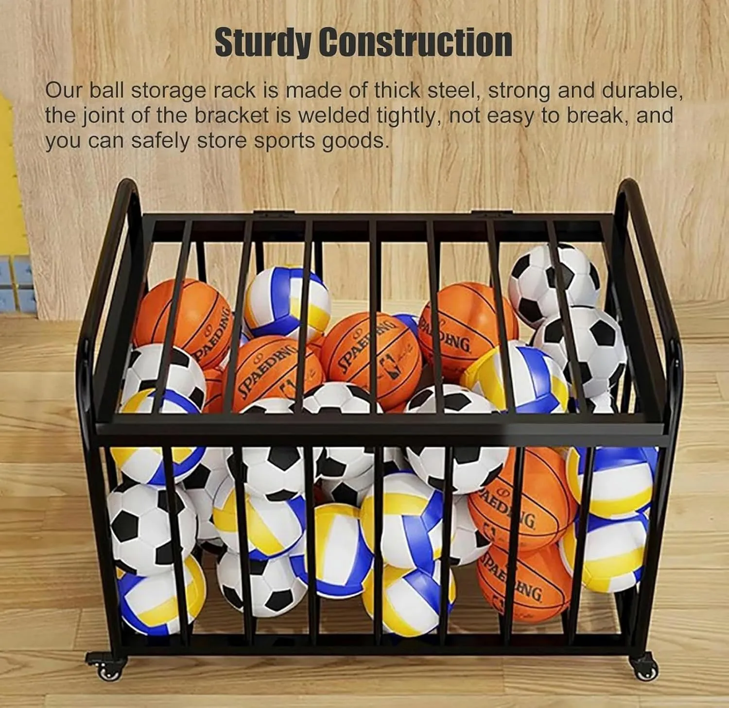 Rack for Baseball/Soccer/Basketball~/ Heavy Duty Rolling Ball Cart with Lockable Wheels & Lid, Home/School Playground/Gym Sports Equipment estate minimize Organizer 