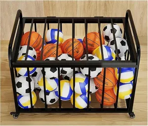 Rack for Baseball/Soccer/Basketball~/ Heavy Duty Rolling Ball Cart with Lockable Wheels & Lid, Home/School Playground/Gym Sports Equipment estate minimize Organizer 