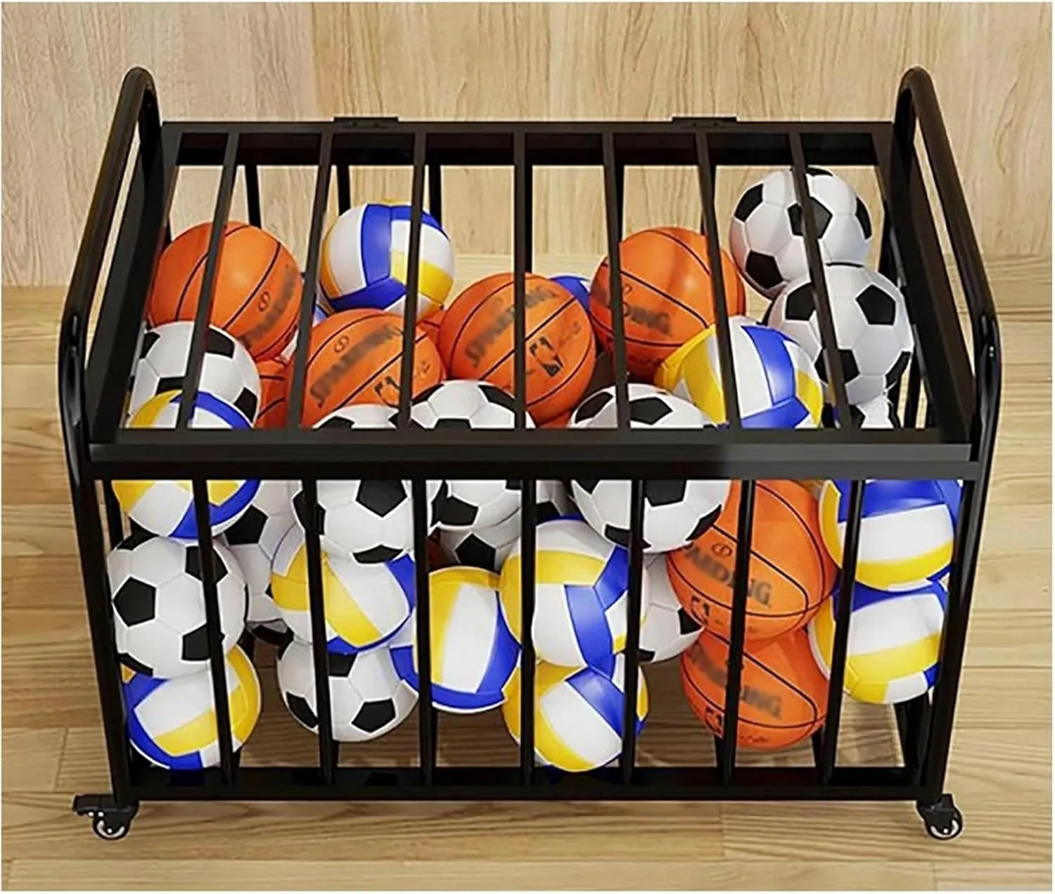 Rack for Baseball/Soccer/Basketball~/ Heavy Duty Rolling Ball Cart with Lockable Wheels & Lid, Home/School Playground/Gym Sports Equipment estate minimize Organizer 