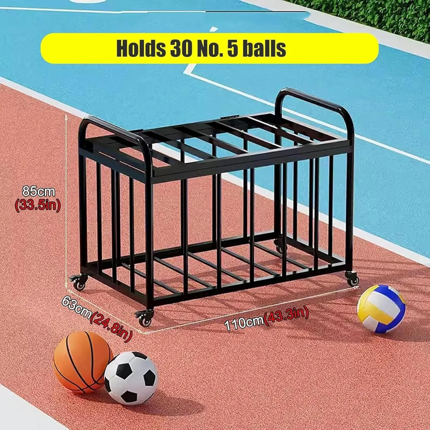 Rack for Baseball/Soccer/Basketball~/ Heavy Duty Rolling Ball Cart with Lockable Wheels & Lid, Home/School Playground/Gym Sports Equipment estate minimize Organizer 