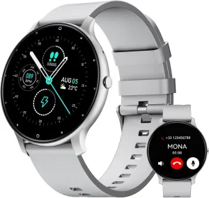 Rate/Sleep Monitor, IP68 Waterproof Smartwatch,Magnetic Charging (Pearl Silver) Smart Watch for Women Men, 1.46" grinder 360x360 HD Touchscreen with 7Day Battery, 128 Sports Modes Fitness Tracker, Heart 