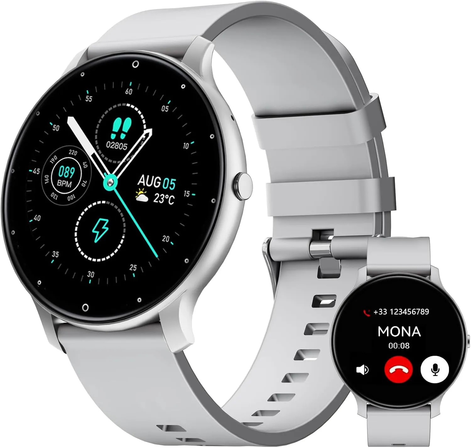 Rate/Sleep Monitor, IP68 Waterproof Smartwatch,Magnetic Charging (Pearl Silver) Smart Watch for Women Men, 1.46" grinder 360x360 HD Touchscreen with 7Day Battery, 128 Sports Modes Fitness Tracker, Heart 