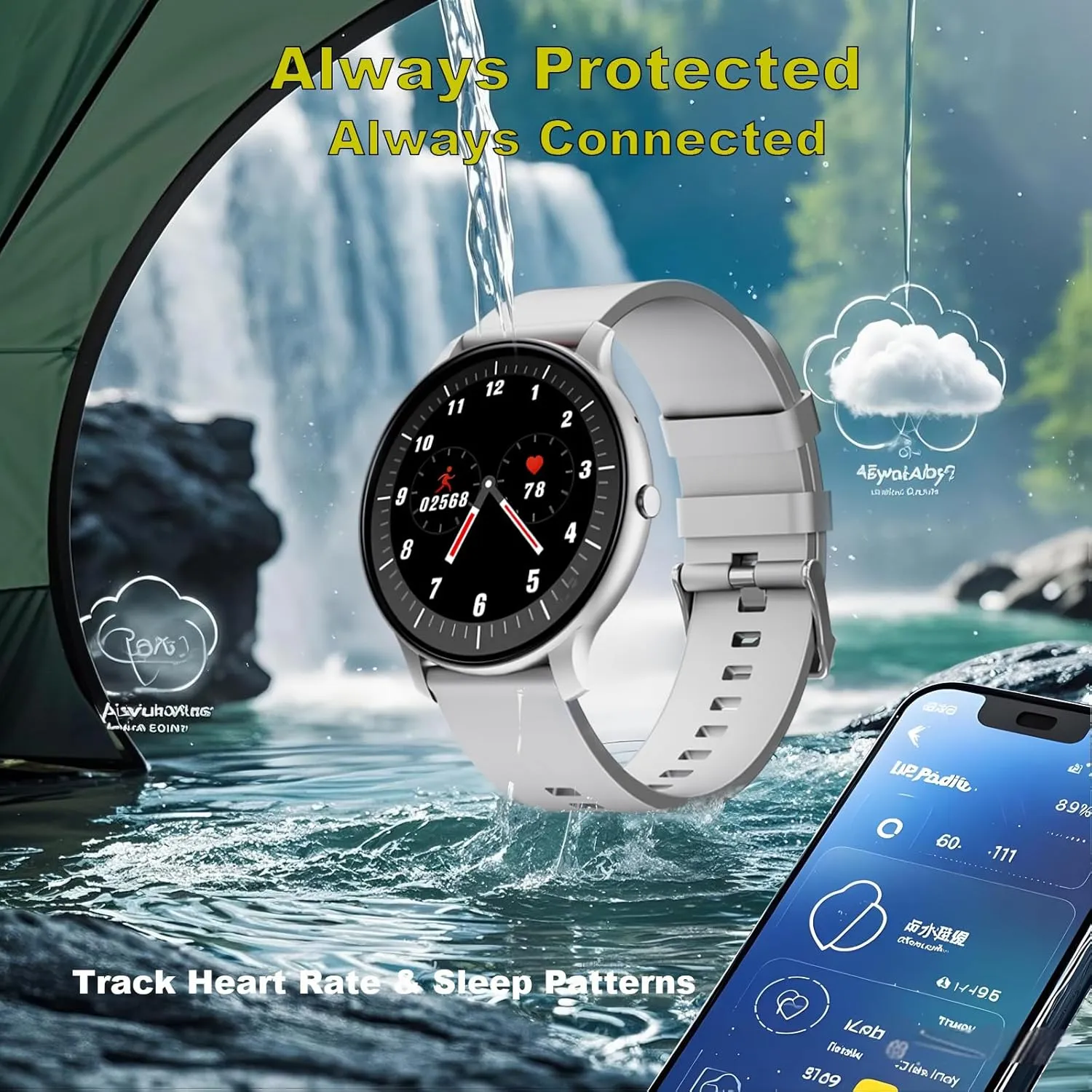 Rate/Sleep Monitor, IP68 Waterproof Smartwatch,Magnetic Charging (Pearl Silver) Smart Watch for Women Men, 1.46" grinder 360x360 HD Touchscreen with 7Day Battery, 128 Sports Modes Fitness Tracker, Heart 