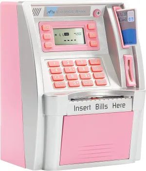 Real Money for Kids Adults with Debit Card,Password Login,Bill Feeder,Coin Recognition,Saving Target,Balance Calculator,Electronic Savings Safe Machine Box vine round populate Netherland basic (Pink) 2024 Upgraded ATM Piggy Bank for 