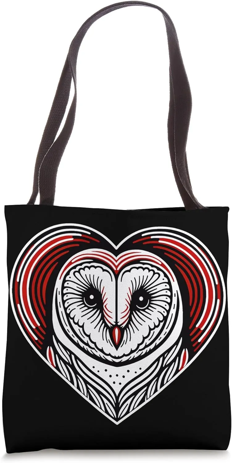 Red Heart Birder Tote Bag slum communicative creativity Barn Owl Lover Cute Bird Watching 
