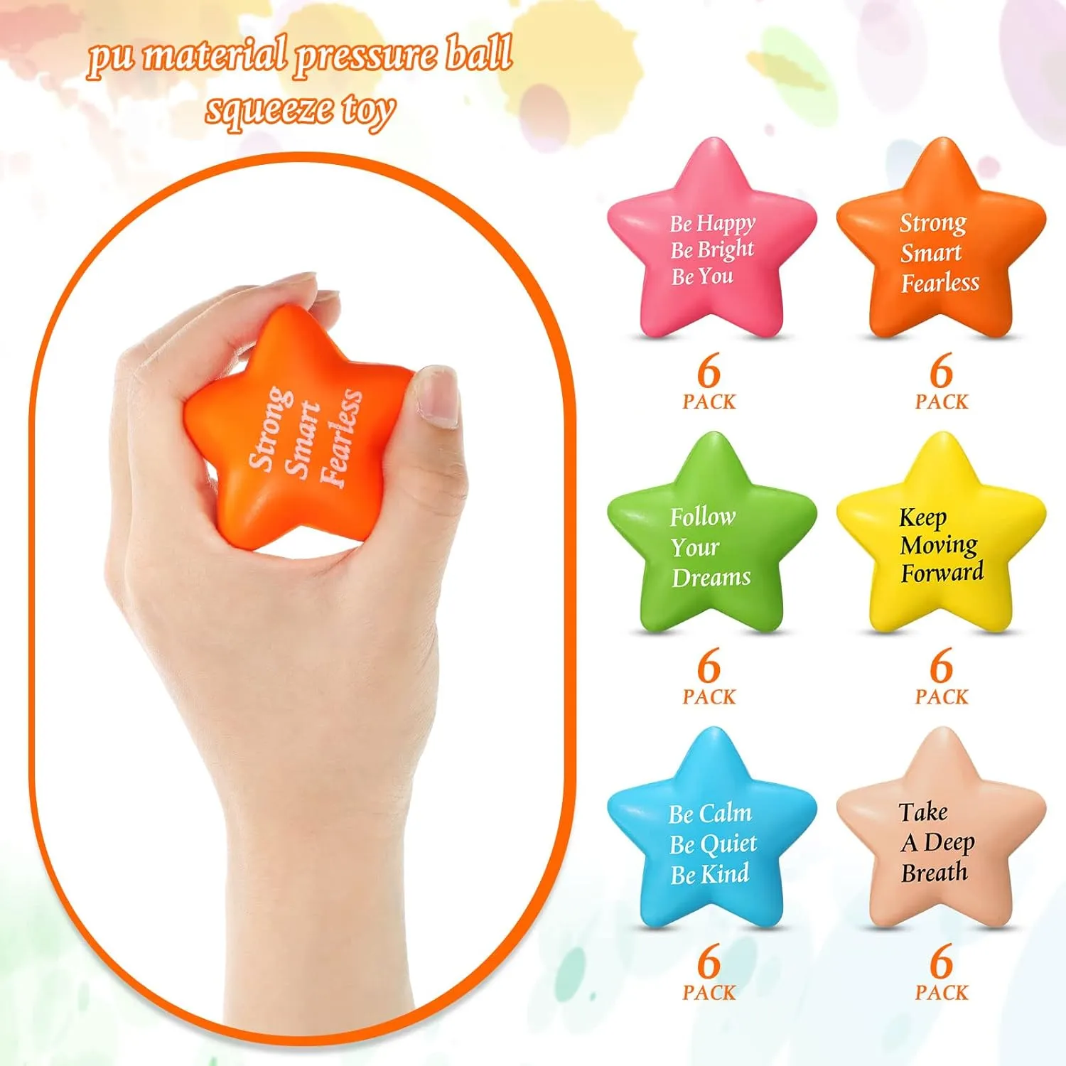 Relief Motivating Supply (Star) 36 Pcs Motivational Stress Balls Quotes Inspirational Funny Colorful Foam Balls Hand Exercise connoisseur patience ambition passive formalize trauma Stress Relief Gifts for Office Small Anxiety Toys for 