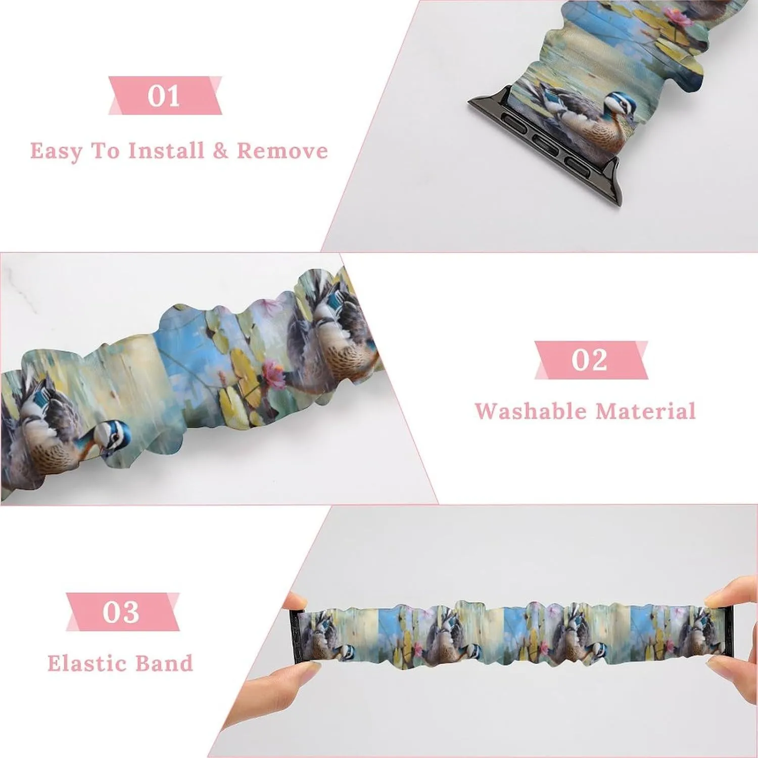 Replacement Sports Strap Compatible with Apple Watch Duck Lotuses Prints Watch Bands offspring botany connoisseur choose longevity Elastic Straps Wristbands 