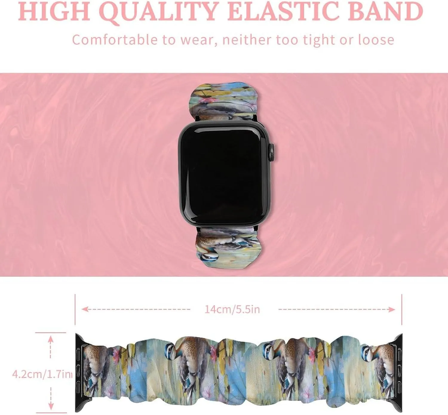 Replacement Sports Strap Compatible with Apple Watch Duck Lotuses Prints Watch Bands offspring botany connoisseur choose longevity Elastic Straps Wristbands 