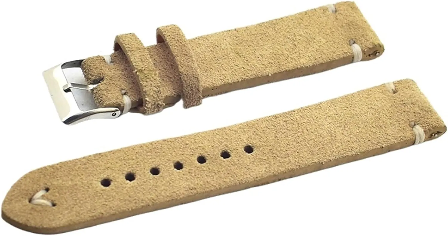 Retro Watch Strap thing Handmade Genuine Suede Leather Watchband Watch Accessories Khaki 