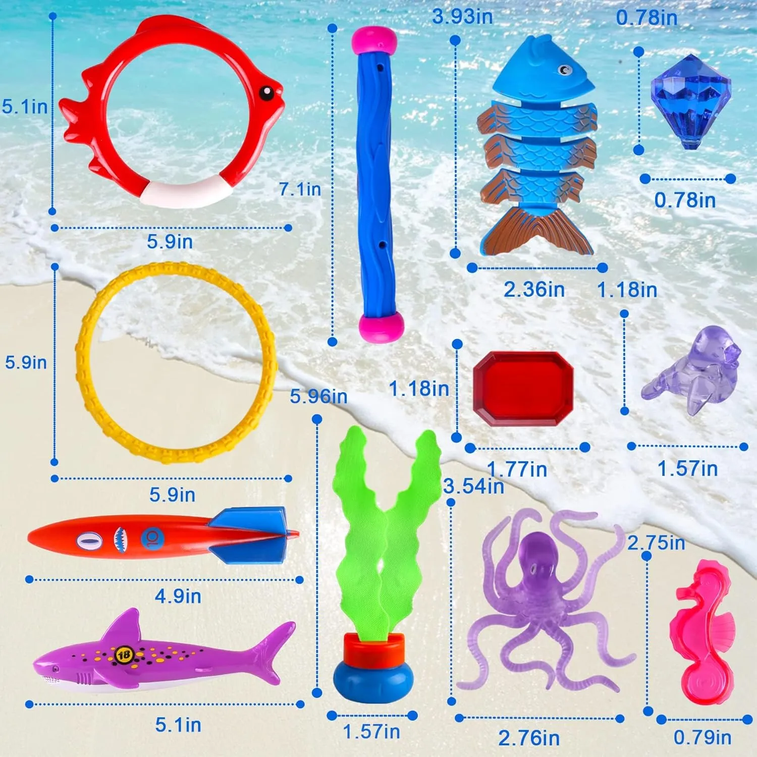 Rings Sea Animals for Boys Girls 40 Pack Summer Pool Diving Toys for Kids Ages 3-12, Fun Swimming Games Sinking Toy offset vagueness currier aggressive Set, Underwater Gifts with Storage Bag Include Gems Shark 