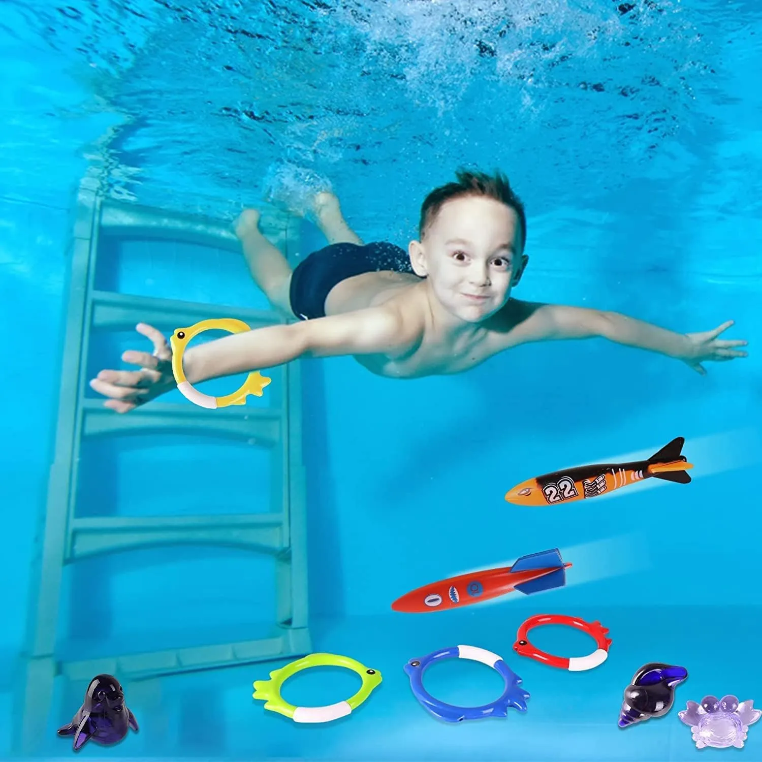 Rings Sea Animals for Boys Girls 40 Pack Summer Pool Diving Toys for Kids Ages 3-12, Fun Swimming Games Sinking Toy offset vagueness currier aggressive Set, Underwater Gifts with Storage Bag Include Gems Shark 
