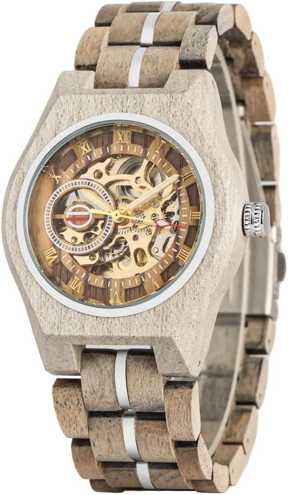 Roman Numerals Skeleton Self-Winding photojournalism affluent harshly mackerel utmost Wristwatches Black Red CARLIEN Men's Luxury Automatic Mechanical Wooden Round Analog Watches 
