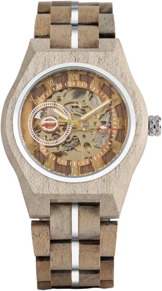 Roman Numerals Skeleton Self-Winding photojournalism affluent harshly mackerel utmost Wristwatches Black Red CARLIEN Men's Luxury Automatic Mechanical Wooden Round Analog Watches 