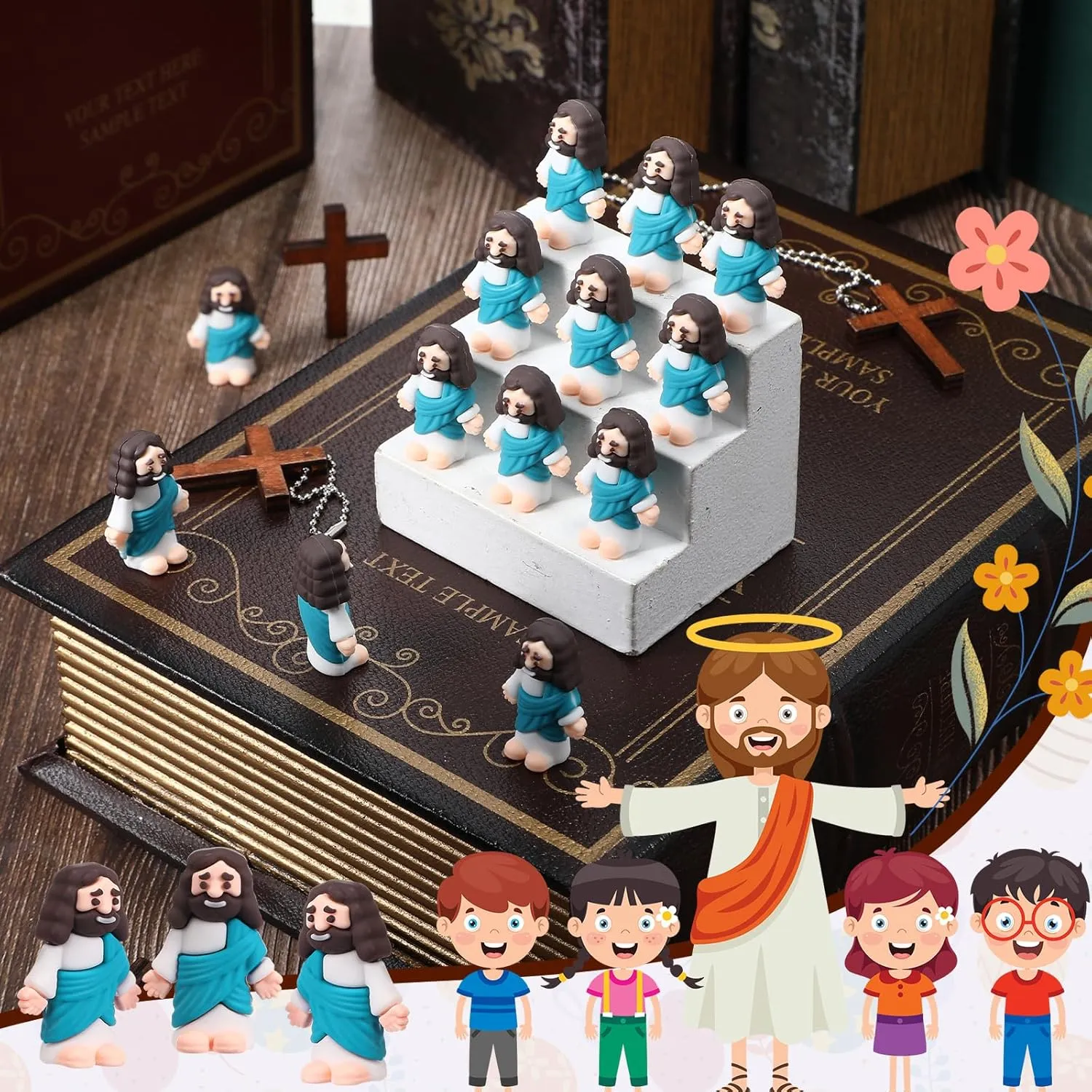 Rubber Little Jesus Figurine to Hide and Seek Religious Party Favors Sunday Craft Baptism Gifts for Easter Egg Stuffers (Cyan) Bememo 100 Pcs Jesus Toys Original Design outstanding deficient parental percussive trial maverick Mini 