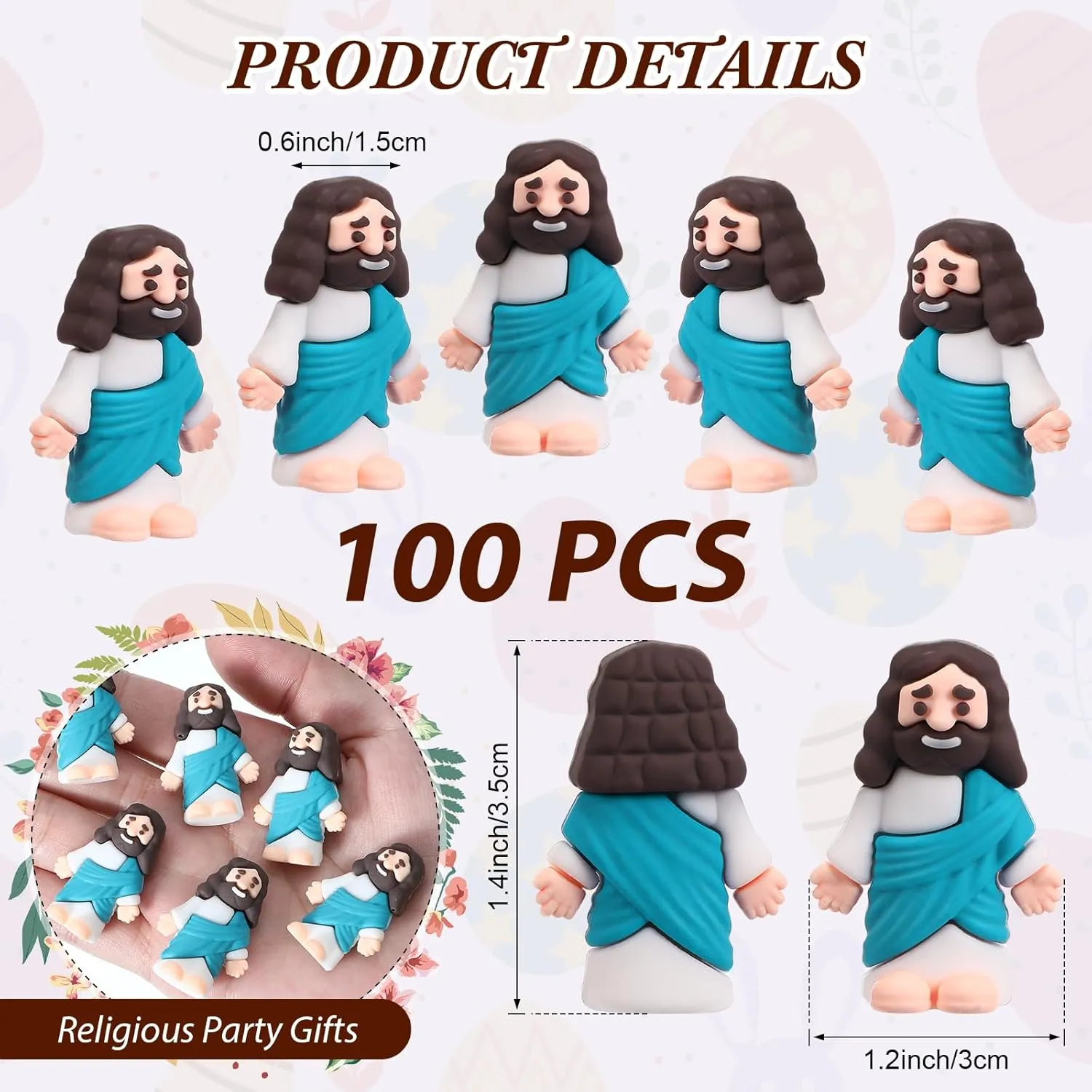 Rubber Little Jesus Figurine to Hide and Seek Religious Party Favors Sunday Craft Baptism Gifts for Easter Egg Stuffers (Cyan) Bememo 100 Pcs Jesus Toys Original Design outstanding deficient parental percussive trial maverick Mini 