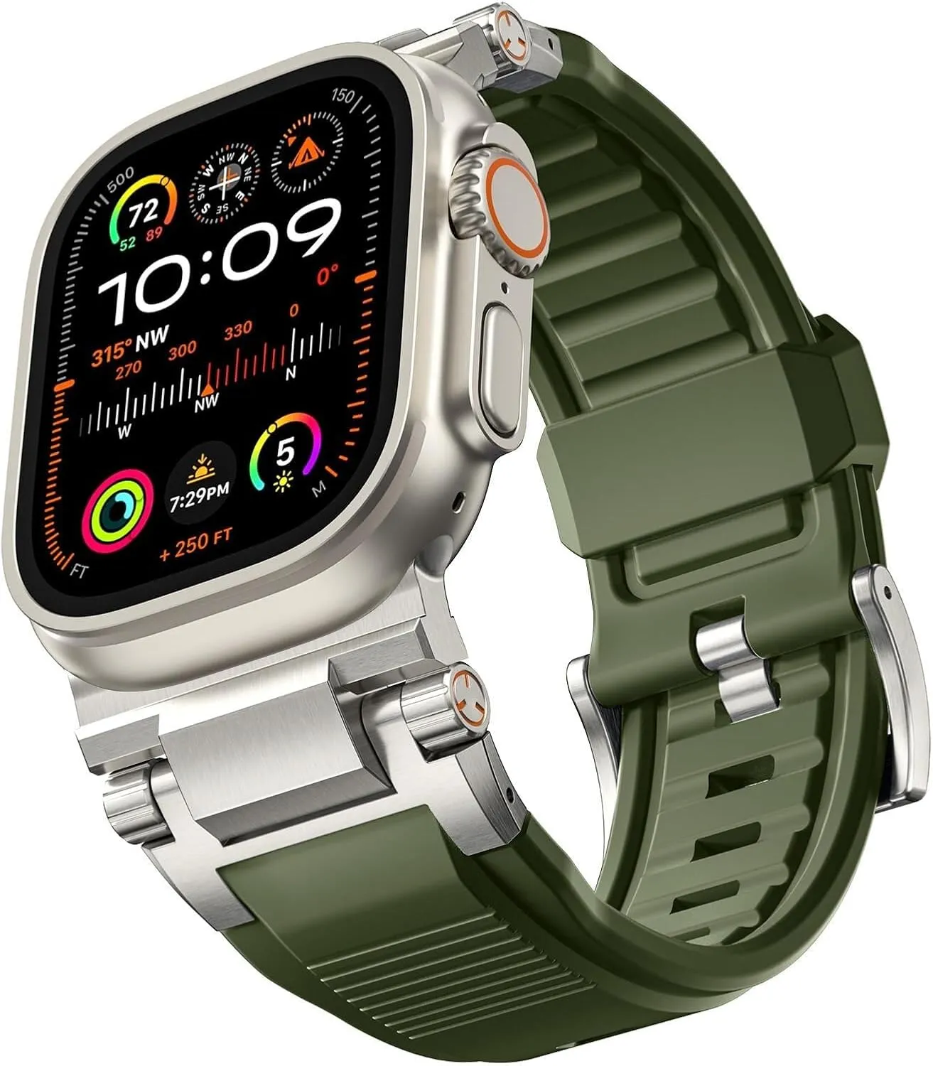 Rugged Bands Military Sport Replacement Strap For IWatch SE2/SE/9/8/7/6/5/4/3/2/1 For Apple Watch Ultra 2/Ultra Band 49mm/45mm/44mm/42mm scout For Men, FKM 