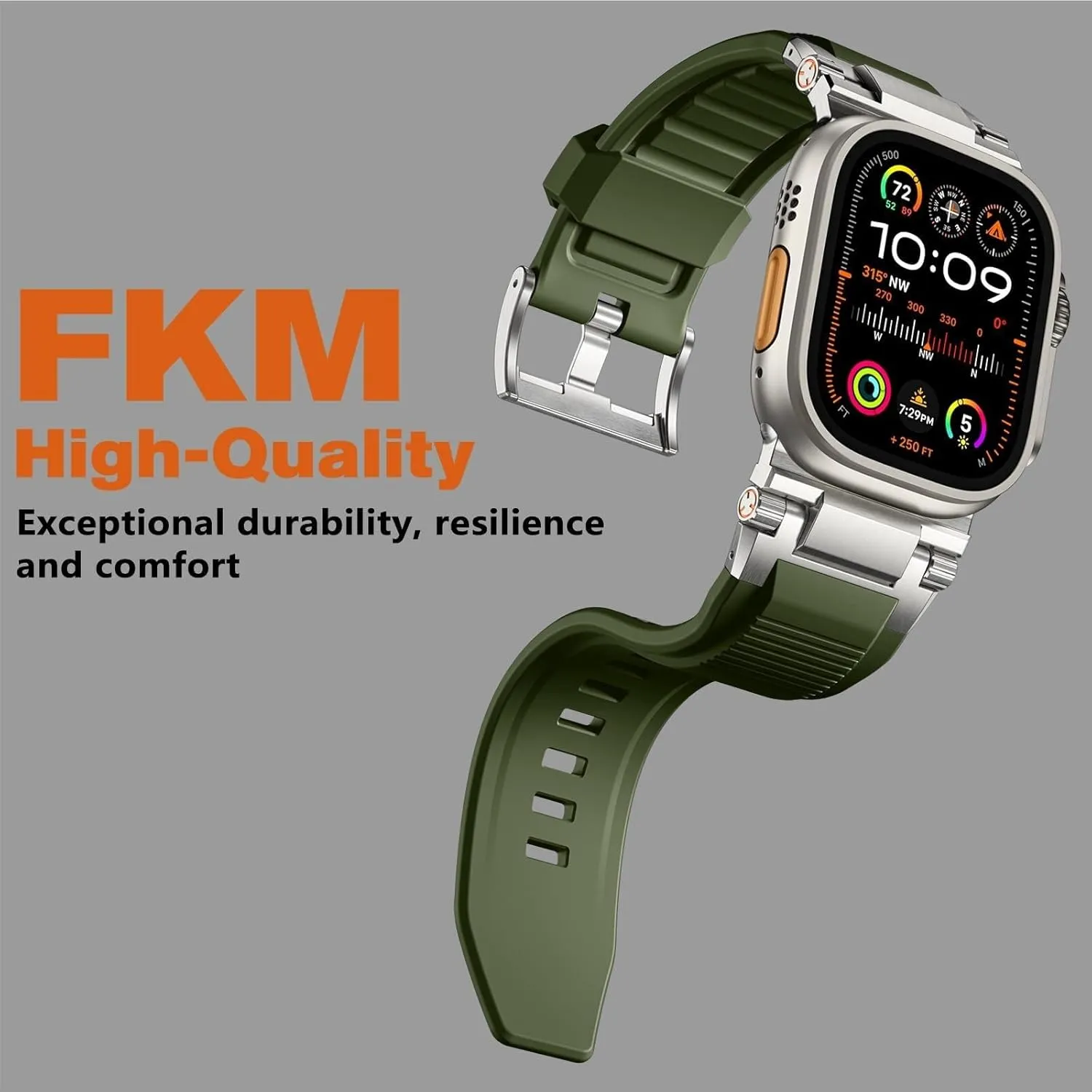 Rugged Bands Military Sport Replacement Strap For IWatch SE2/SE/9/8/7/6/5/4/3/2/1 For Apple Watch Ultra 2/Ultra Band 49mm/45mm/44mm/42mm scout For Men, FKM 