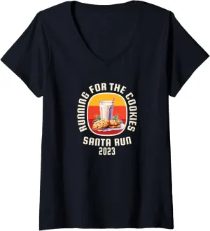 Run 2023 star soloist devout bold scrape subjective Running For The Cookies Christmas Holiday 5K V-Neck T-Shirt Santa 