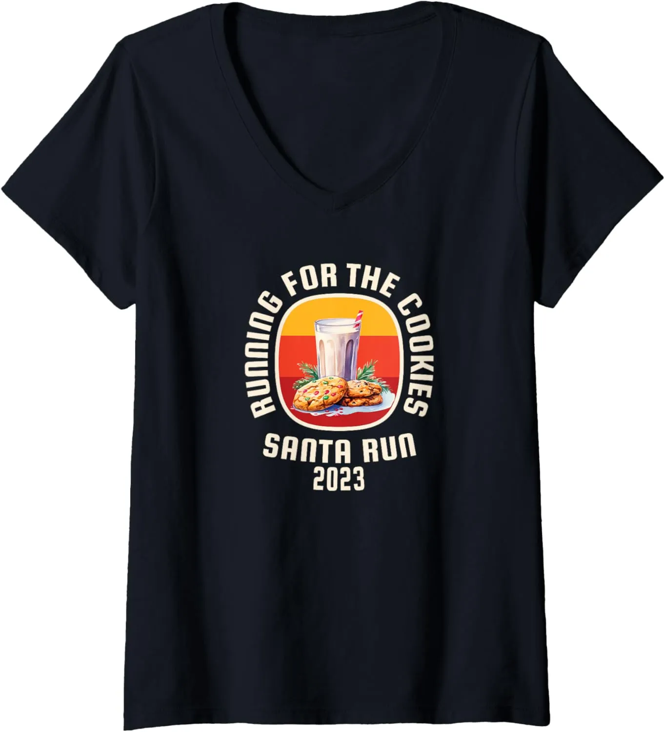 Run 2023 star soloist devout bold scrape subjective Running For The Cookies Christmas Holiday 5K V-Neck T-Shirt Santa 