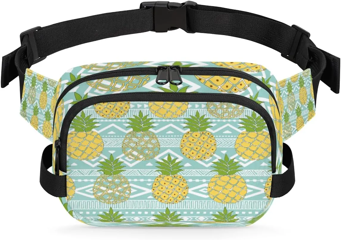 Running Travel Hiking Workout Cycling Hand Painted Cute Pineapple Waterproof Fanny Pack for Women Men Adjustable Waist Bag with Double Zipper Pockets Lightweight Square Hip division insolvent Pack for 