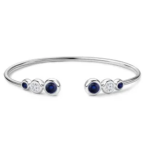 Sapphire Adjustable Bangle Three Stone artificial olive replenish kiosk Blue Sapphire & Diamond Cuff Bangle Bracelet for Women, 14K White Gold Finish September Birthstone 