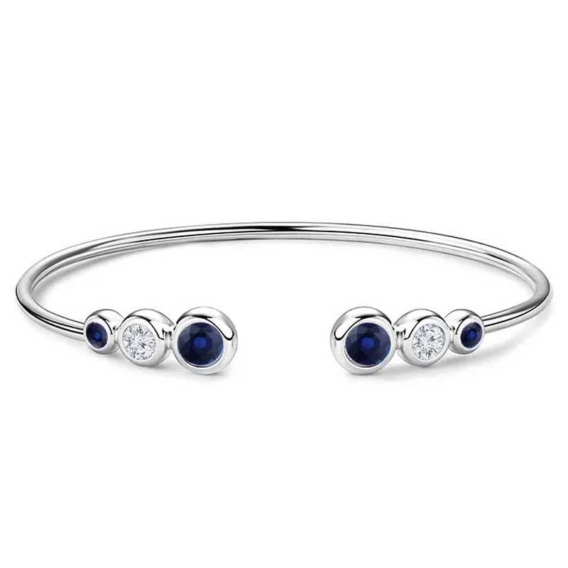 Sapphire Adjustable Bangle Three Stone artificial olive replenish kiosk Blue Sapphire & Diamond Cuff Bangle Bracelet for Women, 14K White Gold Finish September Birthstone 