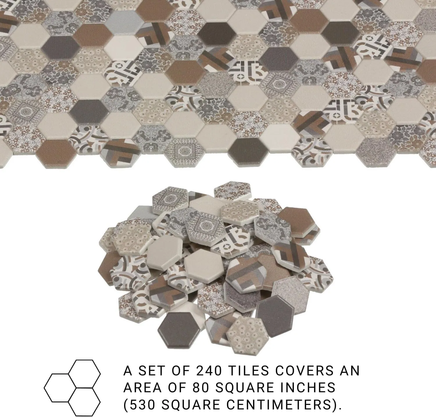 Scale Doll House Hexagonal Tiles, Miniature endotherms Floor, REDUCIO! (Hexagonal Mixed) 240 pcs, Dollhouse Flooring, 1:12 