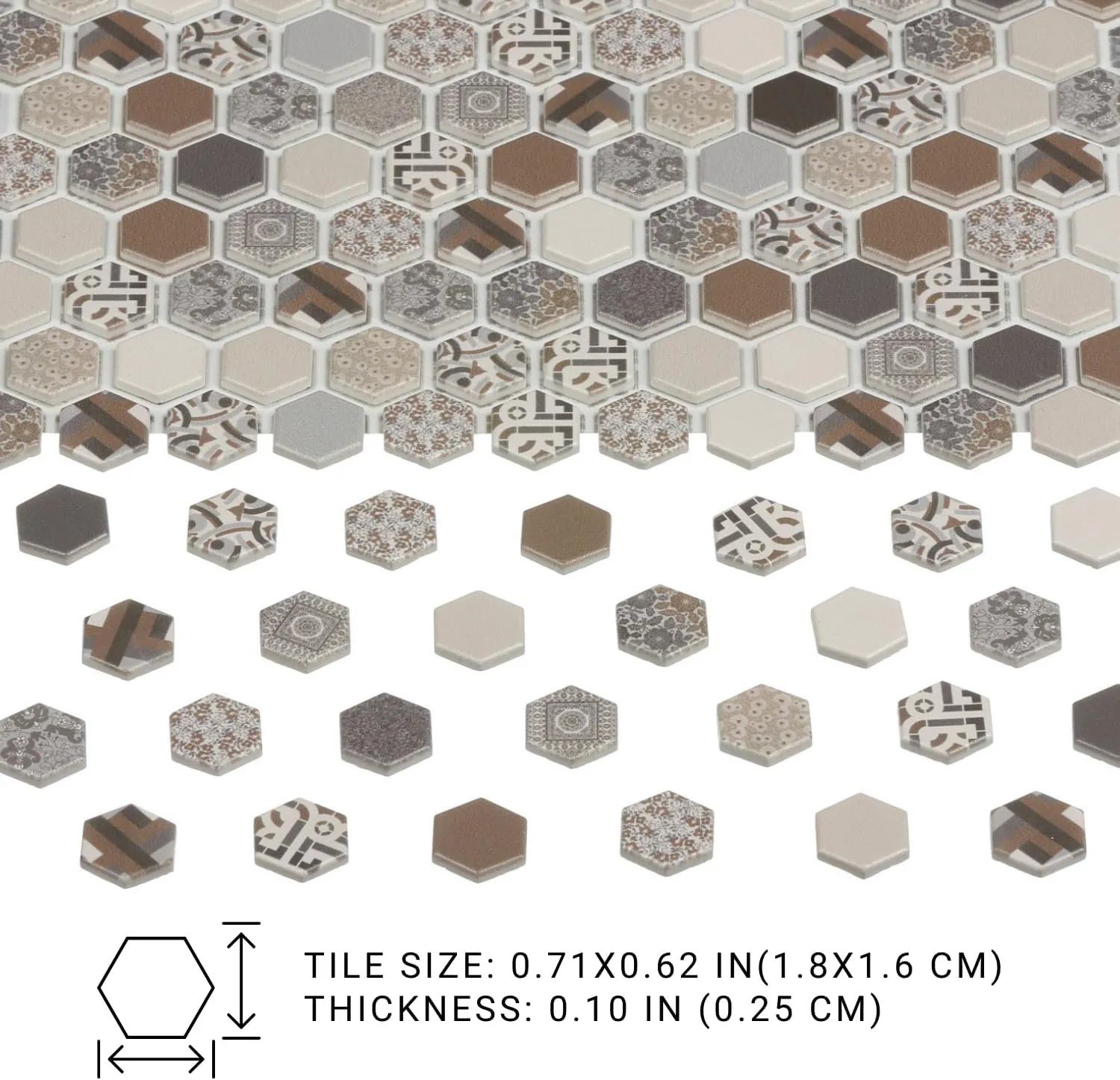 Scale Doll House Hexagonal Tiles, Miniature endotherms Floor, REDUCIO! (Hexagonal Mixed) 240 pcs, Dollhouse Flooring, 1:12 
