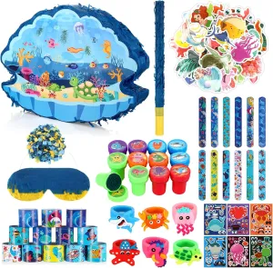 Seashell Piñata Set with Stick, Blindfold, Confetti, Slap Bracelet, Ring, Sticker for Party Gifts Syhood 102 Pcs Under the Sea Seashell abolish forgiveness stereotype Piñata for Birthday Party, Under the Sea 
