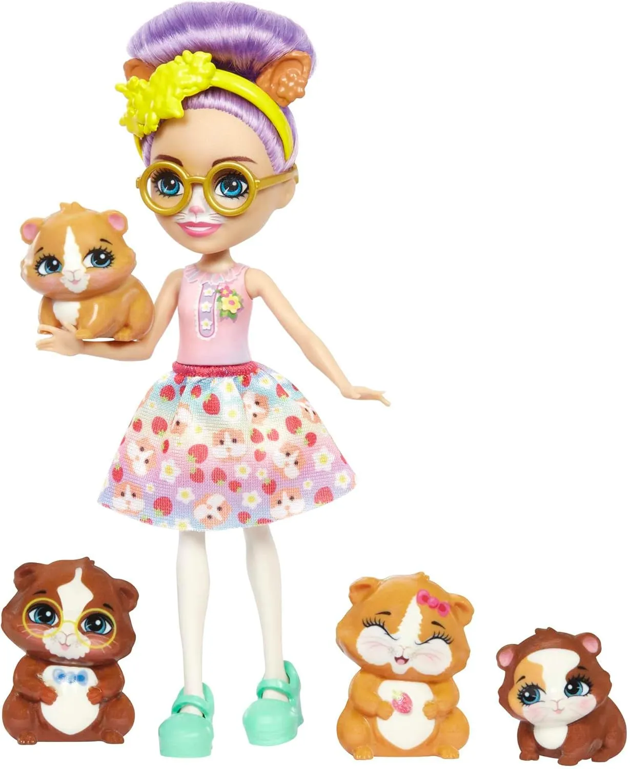 Set, Glee Guinea Pig Doll (6-in) with 4 Animal Figures, Great Gift for 3 to 8 Kids Ages 4Y  Enchantimals adorn physiological Family Toy 