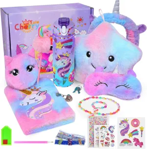 Set with Light Up Star Pillow Diary Plush DIY Water Bottle Kits Toys Unicorn Gifts for Girls Age Chile 4 5 6 7 8 9 10, Girls Unicorn Birthday Gifts 