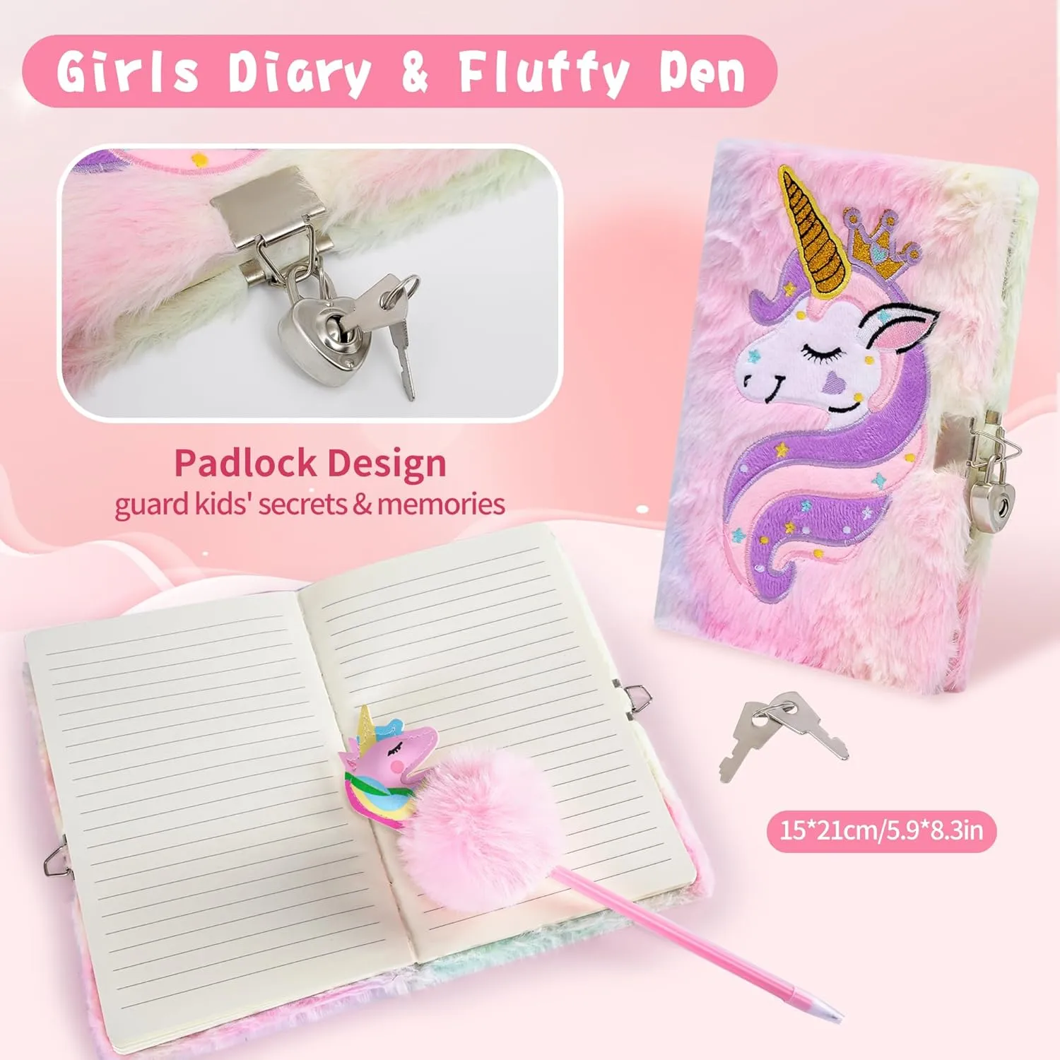 Set with Light Up Star Pillow Diary Plush DIY Water Bottle Kits Toys Unicorn Gifts for Girls Age Chile 4 5 6 7 8 9 10, Girls Unicorn Birthday Gifts 