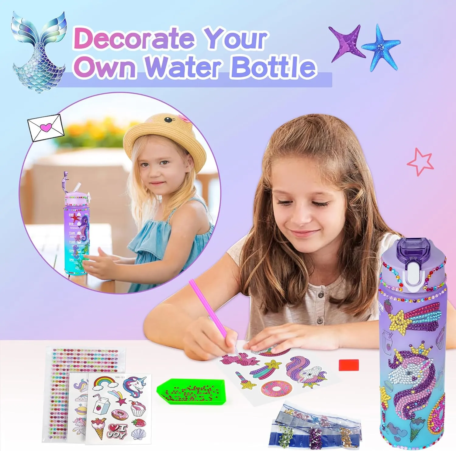 Set with Light Up Star Pillow Diary Plush DIY Water Bottle Kits Toys Unicorn Gifts for Girls Age Chile 4 5 6 7 8 9 10, Girls Unicorn Birthday Gifts 