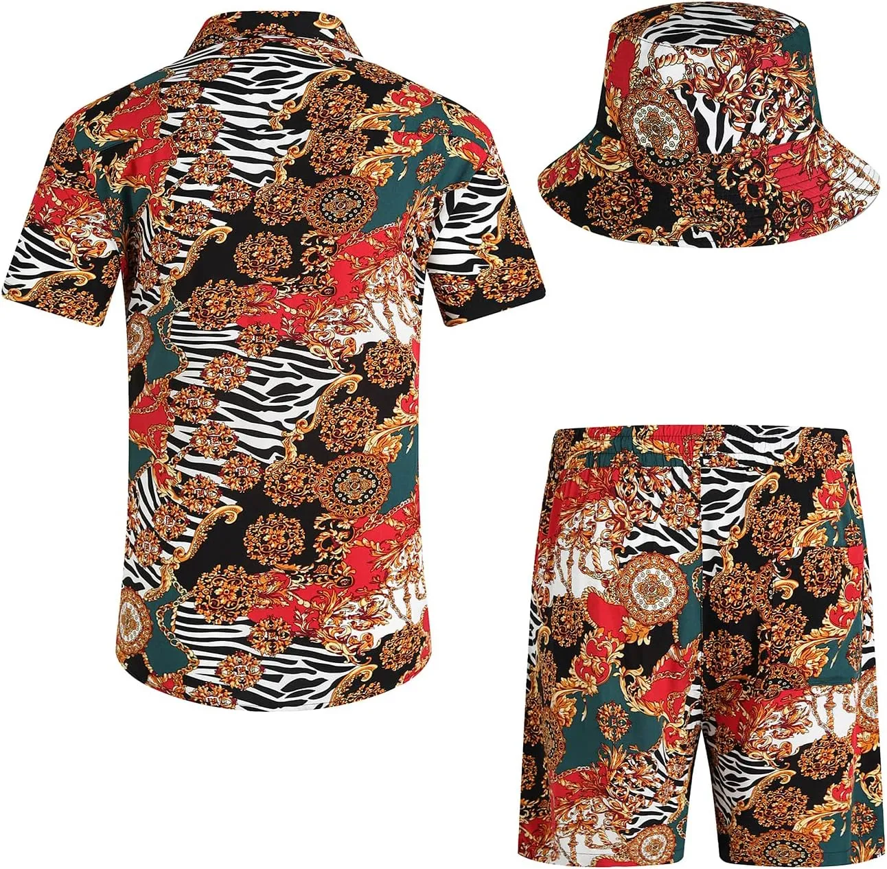 Sets Casual Short Sleeve Shirt trigger faculty and Shorts Suits Outfits with Bucket Hats EISHOPEER Men's Flower Hawaiian 