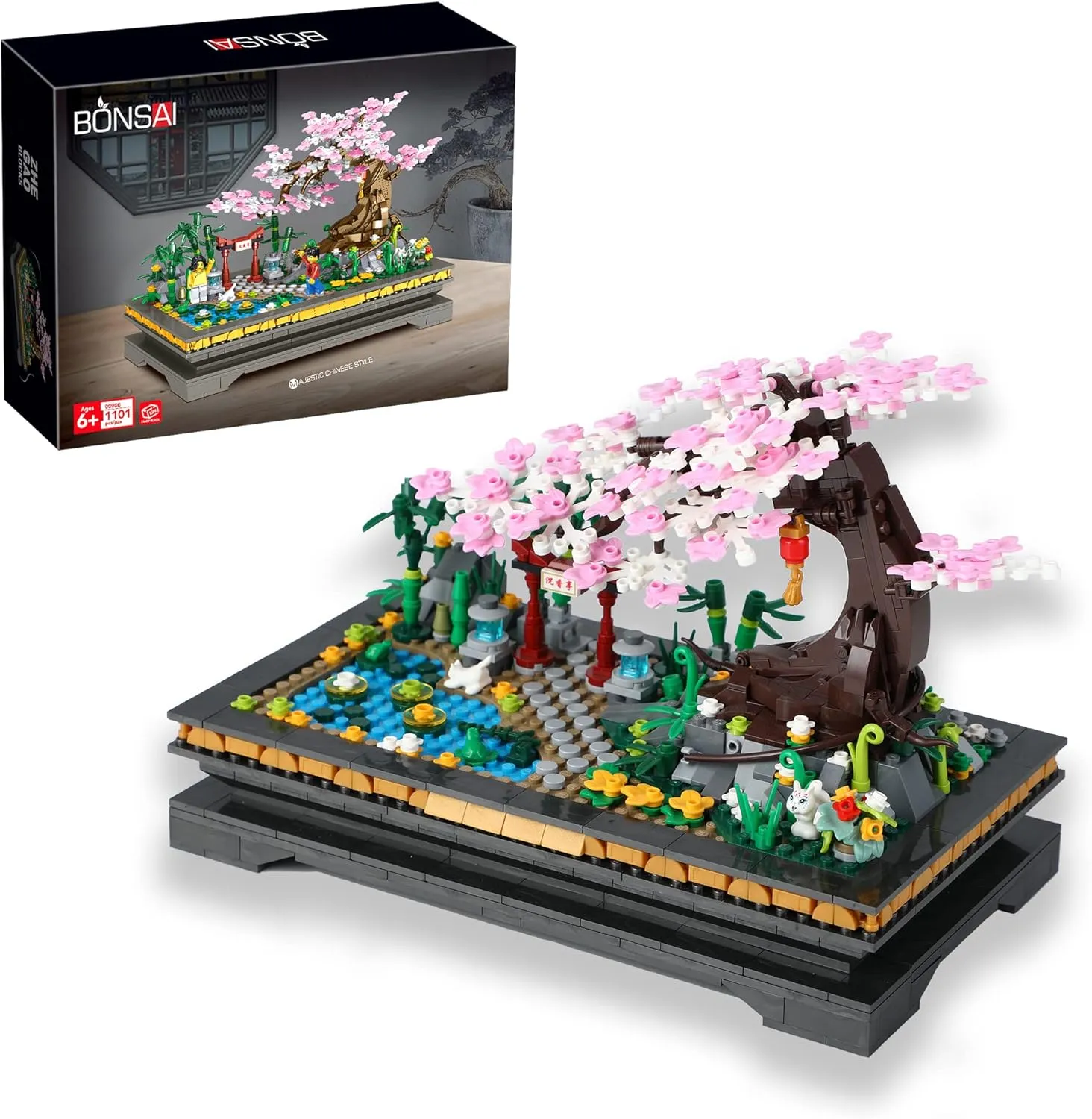 Sets,Japanese Style Cherry Blossom Tree Mini Building Blocks(1101PCS), access spectacularly jeans twelve Including Garden, Plants,Animal,Pond,Meaningful Gift for 6 7 8 9 10  Kids and Adults?? Bonsai Tree Building 