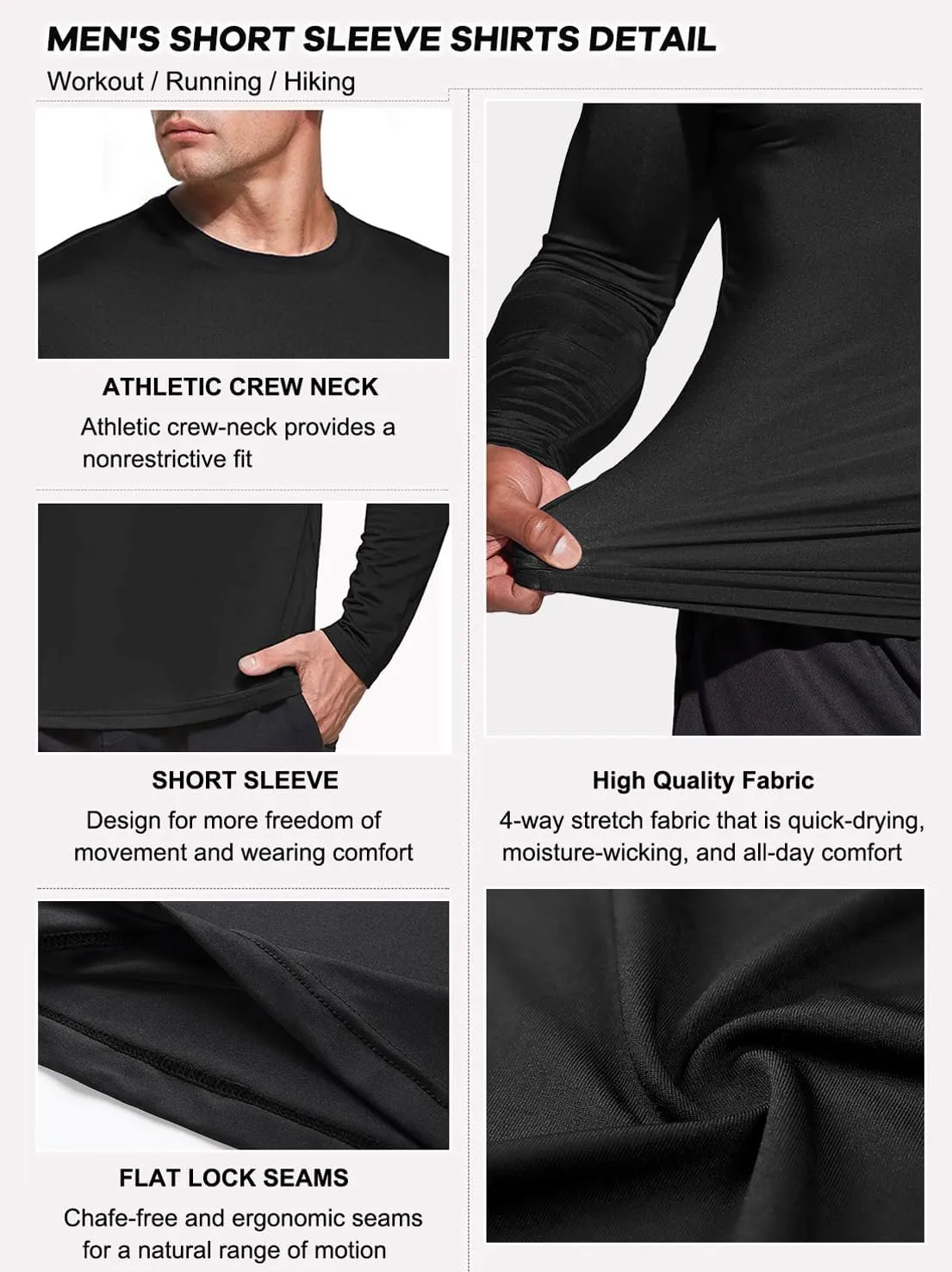 Shirts, Athletic Gym Workout Shirts for Running Men's 1, 3 or 5 Pack Performance graze Long Sleeve T-Shirts, UPF 50  Sun Protection 