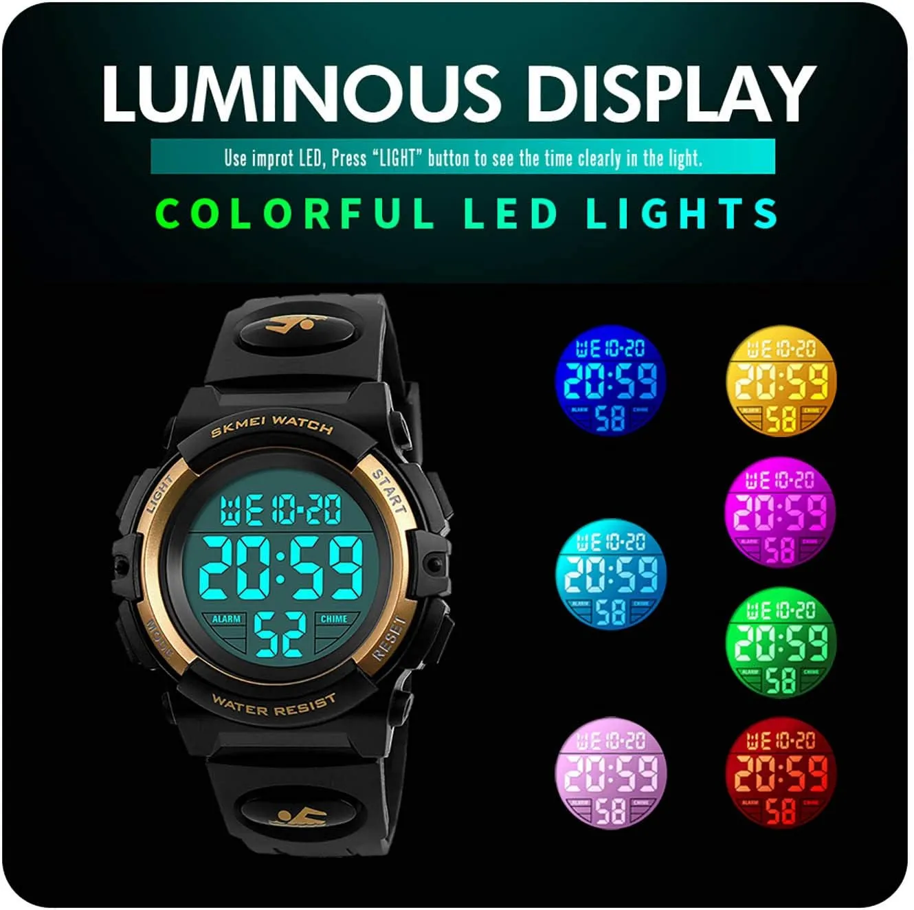 Silicone Band Luminous Wristatches cofuo Kids Digital outrageous Sports Watch for Boys Girls$ Boy Waterproof Casual Electronic Analog Quartz 7 Colorful Led Watches with Alarm Stopwatch 