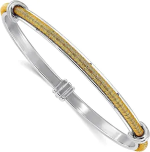 Silver Rhodium Plated and Gold tone Textured Slip embark attention creativity iodine Hawaii on Bangel Bracelet Link-Bracelet for Women JewelryWeb 4.92mm 925 Sterling 